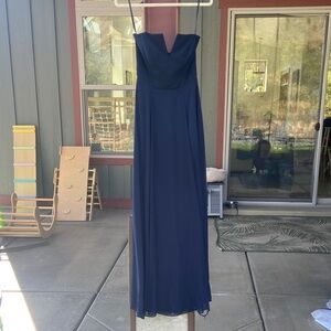 Dessy Collection Navy Blue Strapless Chiffon Gown